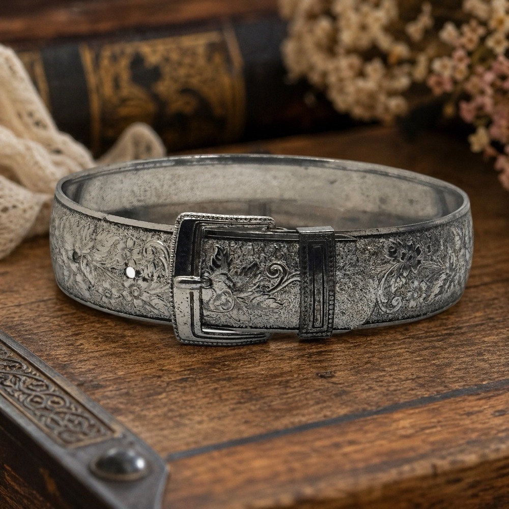 Vintage Hayward Sterling Silver Buckle Bracelet Floral Etched Rodeo Art Deco